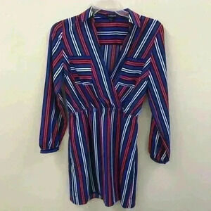 Express Red White Blue Lines Long Sleeves Dress